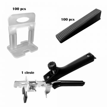 Set nivelare gresie START 3.0 mm (100+100+1)-100 clipsuri , 100 pene si 1 cleste metalic gama Smart Leveling