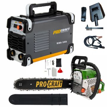 Pachet Profi ProCraft , Invertor RWI 350 Industrial + Motofierastrau GS 52T, 5.5CP, accesorii incluse