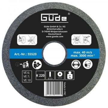 Disc abraziv pentru polizor de banc Guede 55520, O200x40x20 mm, granulatie K220
