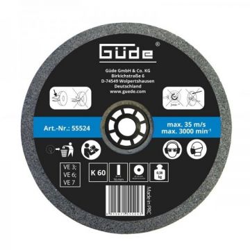 Disc abraziv pentru polizor de banc Guede 55524, O125x16x20 mm, granulatie K60