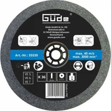 Disc abraziv pentru polizor de banc Guede 55530, O175x25x32 mm, granulatie K36