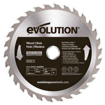 Disc pentru fierastrau circular, taiere lemn Evolution 180WD-0446, O180 x 20 mm, 30 dinti