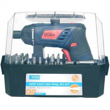 Surubelnita electrica pivotanta cu acumulator plus set accesorii Guede 58143, 3.6 V, 1.3 Ah