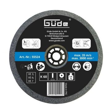 Disc abraziv pentru polizor de banc Guede GUDE55524, Ø125x16x20 mm, granulatie K60
