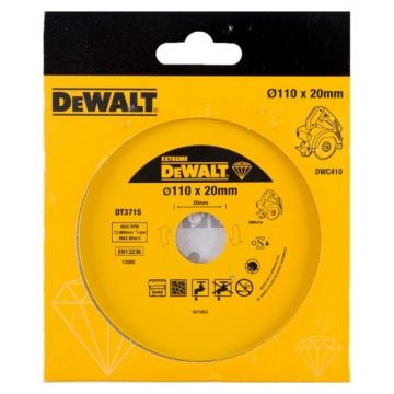 Disc Extreme Diamantat DeWalt DT3715 110 mm x 20 mm Pentru Produse Ceramice Granit si Marmura