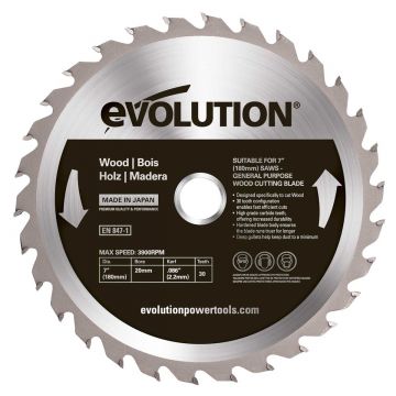 Disc pentru fierastrau circular, taiere lemn Evolution EVO180WD-0446, Ø180 x 20 mm, 30 dinti