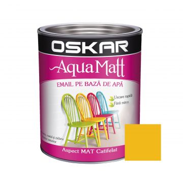 Vopsea pentru lemn / metal, interior / exterior, pe baza de apa, galben pret-a-porter, 0.6 L, Oskar Aqua Matt