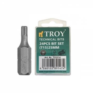 Set de biti torx Troy 22214, T15, 25 mm, 24 bucati
