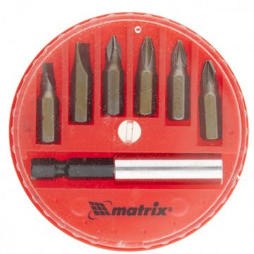 Set biti, adaptor magnetic, 7 piese in cutie de plastic, MTX