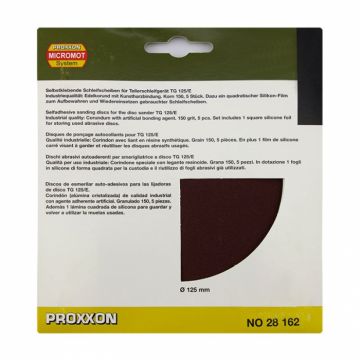 Set discuri abrazive autoadezive pentru TG 125 E Proxxon 28162, O125 mm, granulatie 150, 5 bucati