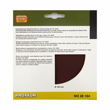 Set discuri abrazive autoadezive pentru TG 125 E Proxxon 28164, O125 mm, granulatie 240, 5 bucati