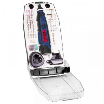 Set mini-polizor cu acumulator si accesorii HSS12-131-04B Guede 58610, 12 V, 25000 rpm, 45 piese