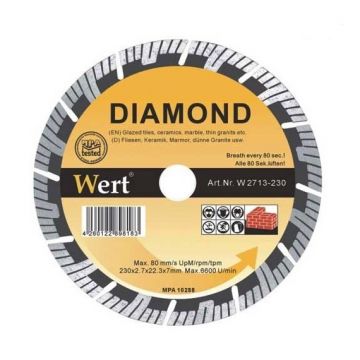 Disc diamantat segmentat turbo Wert W2713-230, Ø230x22.2 mm