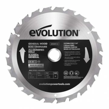 Disc pentru fierastrau circular, taiere lemn Evolution GW185TCT-24, O185 x 20 mm, 24 dinti
