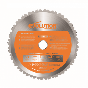 Disc pentru fierastrau circular, taiere multifunctionala Evolution EVORAGEBLADE255MULTI-1374, Ø255 x 25.4 mm, 28 dinti