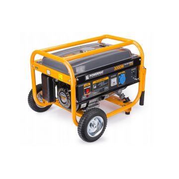 Generator curent electric 3000 W, 3 KW, 220 V, Stabilizator de tensiune (AVR), Monofazat, protectie suprasarcina, roti si manere pentru transport, Powermat