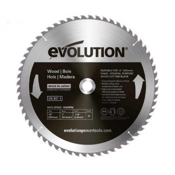 Disc pentru fierastrau circular, taiere lemn Evolution GW355TCT-60, O355x25.4 mm, 60 dinti