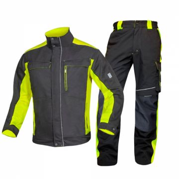 Set costum cu pantaloni de lucru in talie NEON - negru galben