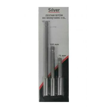 Set suport magnetic pentru biti cu extensie, 3 piese, Silver