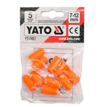 Set antifoane tip dop pentru urechi, Yato YT-7451, 5 perechi, 7-12mm