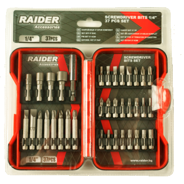 Set biti si adaptoare pentru surubelnita 37 piese, Raider 157793