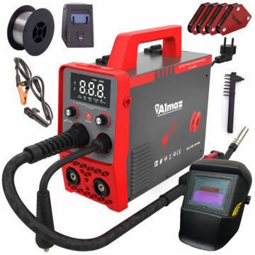 Pachet Aparat de sudura ALMAZ MIG 200, Sarma Flux, Gaz, Lift TIG, MMA , masca automata cu cristale, 4  suporti magnetici, cabluri FLUX + MMA