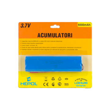 Acumulator Hepol Li-ion, 3.7V, 6000mAh Acumulator Hepol Li-ion, 3.7V, 6000mAh