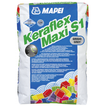 Adeziv pentru placi ceramice si roci naturale Mapei Keraflex Maxi S1, interior/exterior, gri, 25 kg