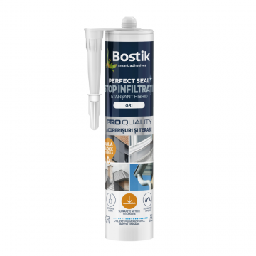 Etansant hibrid pentru acoperisuri si terase Bostik Stop Infiltratii, interior/exterior, gri, 290 ml