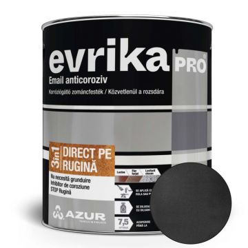 Vopsea alchidica Azur Evrika Pro direct pe rugina, negru, fier forjat, 0.75 l