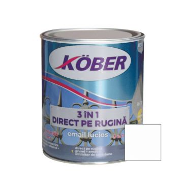 Vopsea alchidica /email pentru metal Kober 3 in 1, interior / exterior, alb, 0,75 L