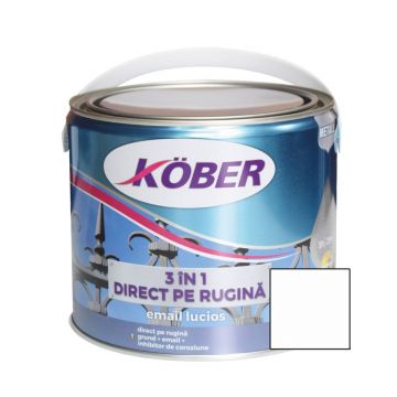 Vopsea alchidica/email  pentru metal Kober 3 in 1, interior / exterior, alb, 2,5 L