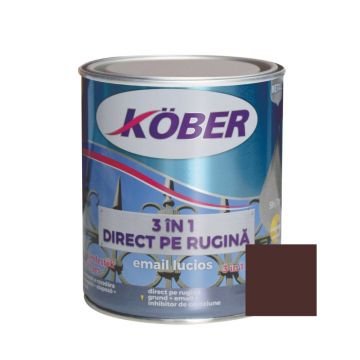 Vopsea alchidica/email pentru metal Kober 3 in 1, interior / exterior, brun, 0,75 L