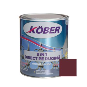 Vopsea alchidica/email  pentru metal Kober 3 in 1, interior / exterior, rosu vin, 0,75 L