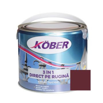 Vopsea alchidica/email  pentru metal Kober 3 in 1, interior / exterior, rosu vin, 2,5 L