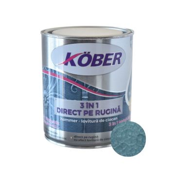Vopsea alchidica pentru metal Kober 3 in 1 Hammer, interior/exterior, albastru, 0.75 l