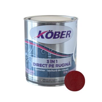 Vopsea alchidica pentru metal Kober 3 in 1 Hammer,interior/exterior, bordeaux, 0.75 l