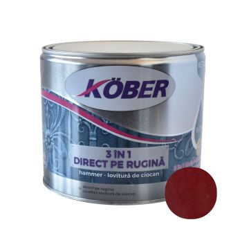 Vopsea alchidica pentru metal Kober 3 in 1 Hammer,interior/exterior, bordeaux, 2.5 l