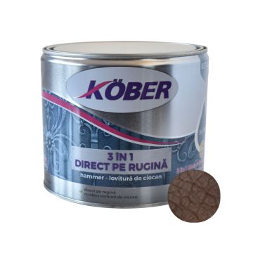 Vopsea alchidica pentru metal Kober 3 in 1 Hammer,interior/exterior, brun, 2.5 l