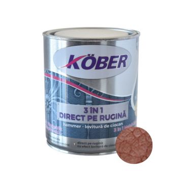 Vopsea alchidica pentru metal Kober 3 in 1 Hammer,interior/exterior, cupru,0.75 l