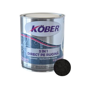 Vopsea alchidica pentru metal Kober 3 in 1 Hammer,interior/exterior, negru,0.75 l