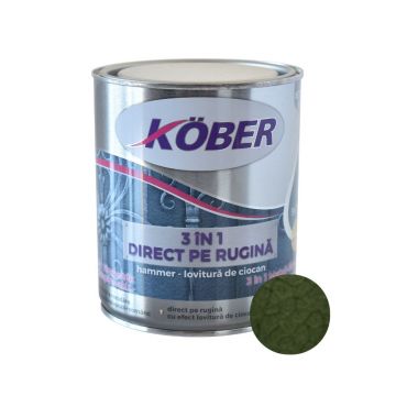 Vopsea alchidica pentru metal Kober 3 in 1 Hammer,interior/exterior, verde,0.75 l