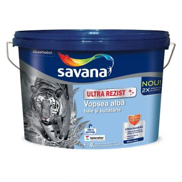 Vopsea lavabila antimucegai Savana Ultra Rezist, interior, baie si bucatarie, alb, 4 l