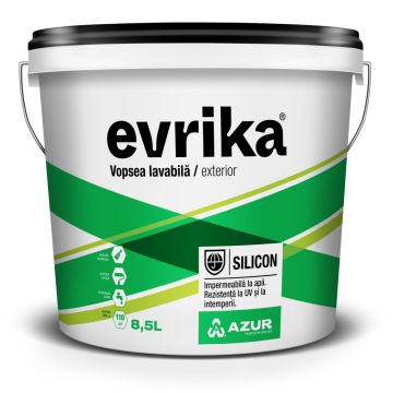 Vopsea lavabila exterior Evrika, alb, cu silicon, 8.5 l