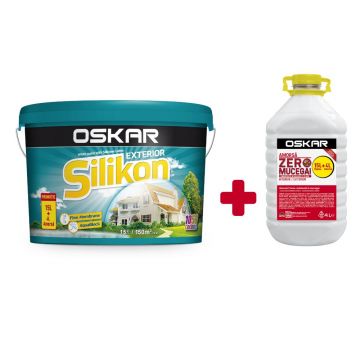 Vopsea lavabila exterior Oskar Silikon, alb, 15 l + Amorsa 4 l