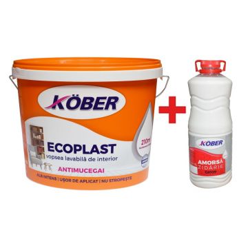 Vopsea lavabila interior Ecoplast, alb, 15 l + amorsa 3 l