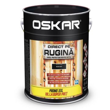 Vopsea Oskar Direct pe rugina, negru mat forjat, interior/exterior, 10 l