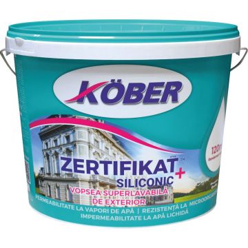 Vopsea superlavabila exterior Kober Zertifikat Plus Siliconic, alb, 15 l Vopsea superlavabila exterior Kober Zertifikat Plus Siliconic, alb, 15 l