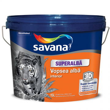 Vopsea superlavabila interior Savana 3D Activ, cu rezistenta la mucegai, alb, 15 l