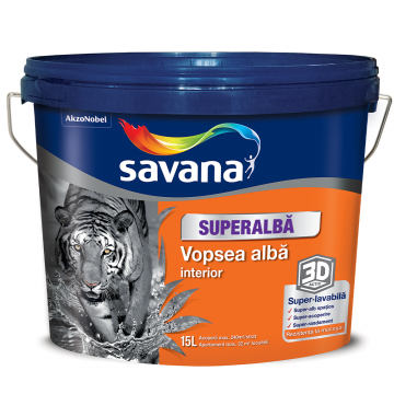 Vopsea superlavabila interior Savana 3D Activ, cu rezistenta la mucegai, alb,15 l